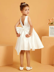 Robe de Fille Courte à A-ligne avec Nœud Ivoire
