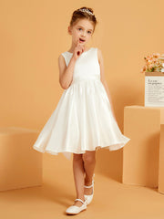 Robe de Fille Courte à A-ligne avec Nœud Ivoire