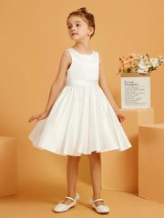 Robe de Fille Courte à A-ligne avec Nœud Ivoire