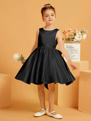Robe de Fille Courte à A-ligne avec Nœud Noir
