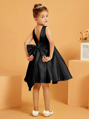 Robe de Fille Courte à A-ligne avec Nœud Noir