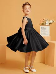 Robe de Fille Courte à A-ligne avec Nœud Noir