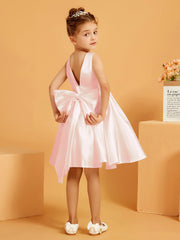 Robe de Fille Courte à A-ligne avec Nœud Rose Pâle