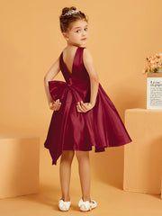 Robe de Fille Courte à A-ligne avec Nœud Bordeaux