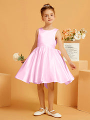 Robe de Fille Courte à A-ligne avec Nœud Rose Bonbon