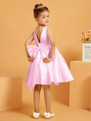 Robe de Fille Courte à A-ligne avec Nœud Rose Bonbon