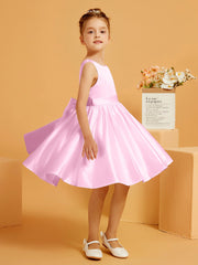 Robe de Fille Courte à A-ligne avec Nœud Rose Bonbon