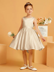 Robe de Fille Courte à A-ligne avec Nœud Champagne