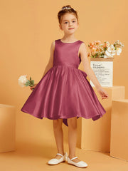 Robe de Fille Courte à A-ligne avec Nœud Cannelle Rose