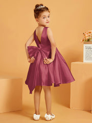 Robe de Fille Courte à A-ligne avec Nœud Cannelle Rose