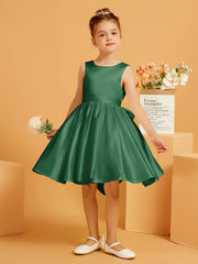 Robe de Fille Courte à A-ligne avec Nœud Vert Foncé