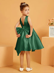 Robe de Fille Courte à A-ligne avec Nœud Vert Foncé
