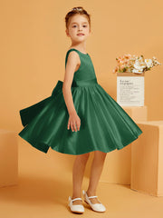 Robe de Fille Courte à A-ligne avec Nœud Vert Foncé