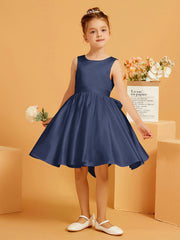 Robe de Fille Courte à A-ligne avec Nœud Bleu Marine