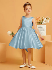 Robe de Fille Courte à A-ligne avec Nœud Bleu Poudré