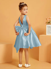 Robe de Fille Courte à A-ligne avec Nœud Bleu Poudré