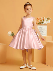 Robe de Fille Courte à A-ligne avec Nœud Rose Poudré