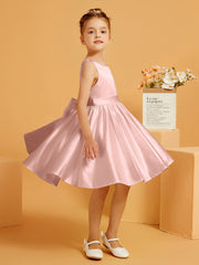 Robe de Fille Courte à A-ligne avec Nœud Rose Poudré