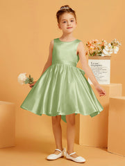 Robe de Fille Courte à A-ligne avec Nœud Sauge Poudrée