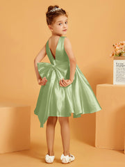 Robe de Fille Courte à A-ligne avec Nœud Sauge Poudrée