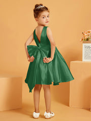 Robe de Fille Courte à A-ligne avec Nœud Emeraude