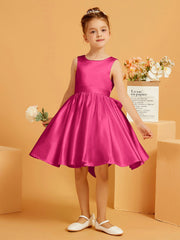 Robe de Fille Courte à A-ligne avec Nœud Fuchsia