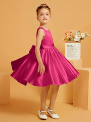 Robe de Fille Courte à A-ligne avec Nœud Fuchsia