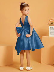 Robe de Fille Courte à A-ligne avec Nœud Bleu Encre
