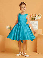 Robe de Fille Courte à A-ligne avec Nœud Jade