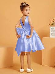 Robe de Fille Courte à A-ligne avec Nœud Lavande