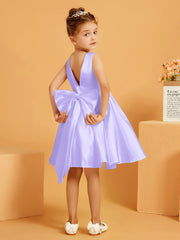 Robe de Fille Courte à A-ligne avec Nœud Lilas