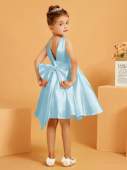 Robe de Fille Courte à A-ligne avec Nœud Brume
