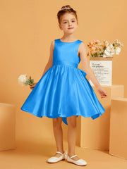 Robe de Fille Courte à A-ligne avec Nœud Bleu Océan