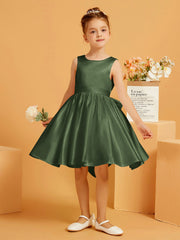 Robe de Fille Courte à A-ligne avec Nœud Olive Verte
