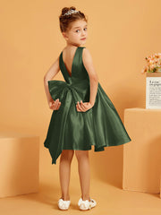 Robe de Fille Courte à A-ligne avec Nœud Olive Verte