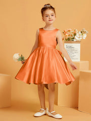 Robe de Fille Courte à A-ligne avec Nœud Orange