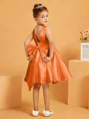 Robe de Fille Courte à A-ligne avec Nœud Orange