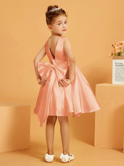 Robe de Fille Courte à A-ligne avec Nœud Papaye