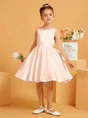 Robe de Fille Courte à A-ligne avec Nœud Pêche
