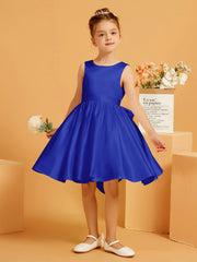Robe de Fille Courte à A-ligne avec Nœud Bleu Royale