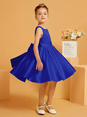 Robe de Fille Courte à A-ligne avec Nœud Bleu Royale