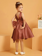 Robe de Fille Courte à A-ligne avec Nœud Rouille
