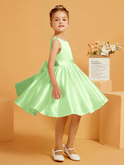 Robe de Fille Courte à A-ligne avec Nœud Sauge