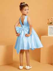 Robe de Fille Courte à A-ligne avec Nœud Bleu Ciel