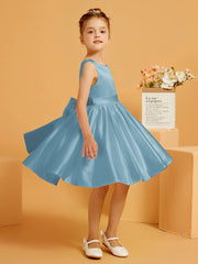 Robe de Fille Courte à A-ligne avec Nœud Bleu de Schiste