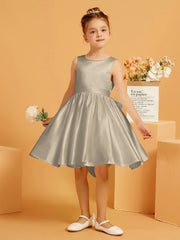 Robe de Fille Courte à A-ligne avec Nœud Taupe