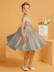 Robe de Fille Courte à A-ligne avec Nœud Taupe