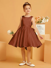 Robe de Fille Courte à A-ligne avec Nœud Terracotta