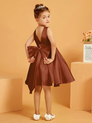 Robe de Fille Courte à A-ligne avec Nœud Terracotta