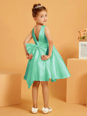 Robe de Fille Courte à A-ligne avec Nœud Turquoise
